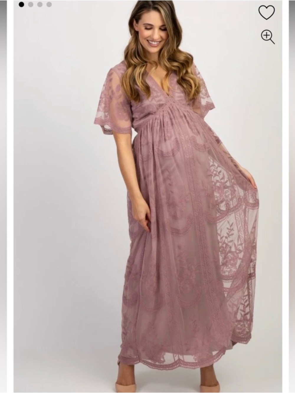 Pinkblush Mauve Lace Flutter Sleeve Maxi Dress